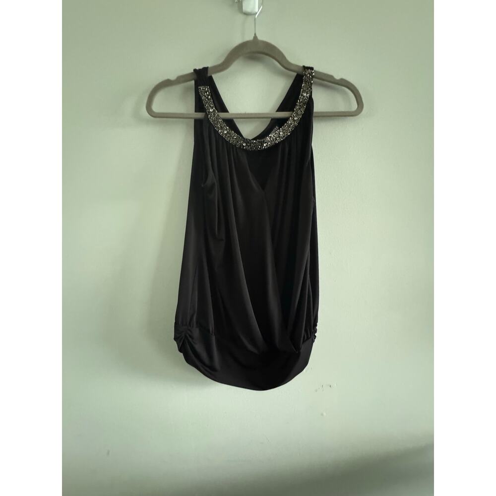 Express Black Embellished Sleeveless Blouse Womens Small Beaded Neckline